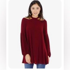 ✨💥⚡️ Free People "Drift Away" Cold Shoulder Tunic Mini Dress - Burgundy Wine